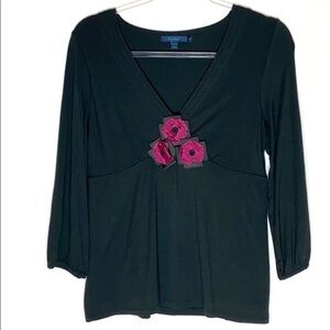 Boden black flower detail jersey cross front top